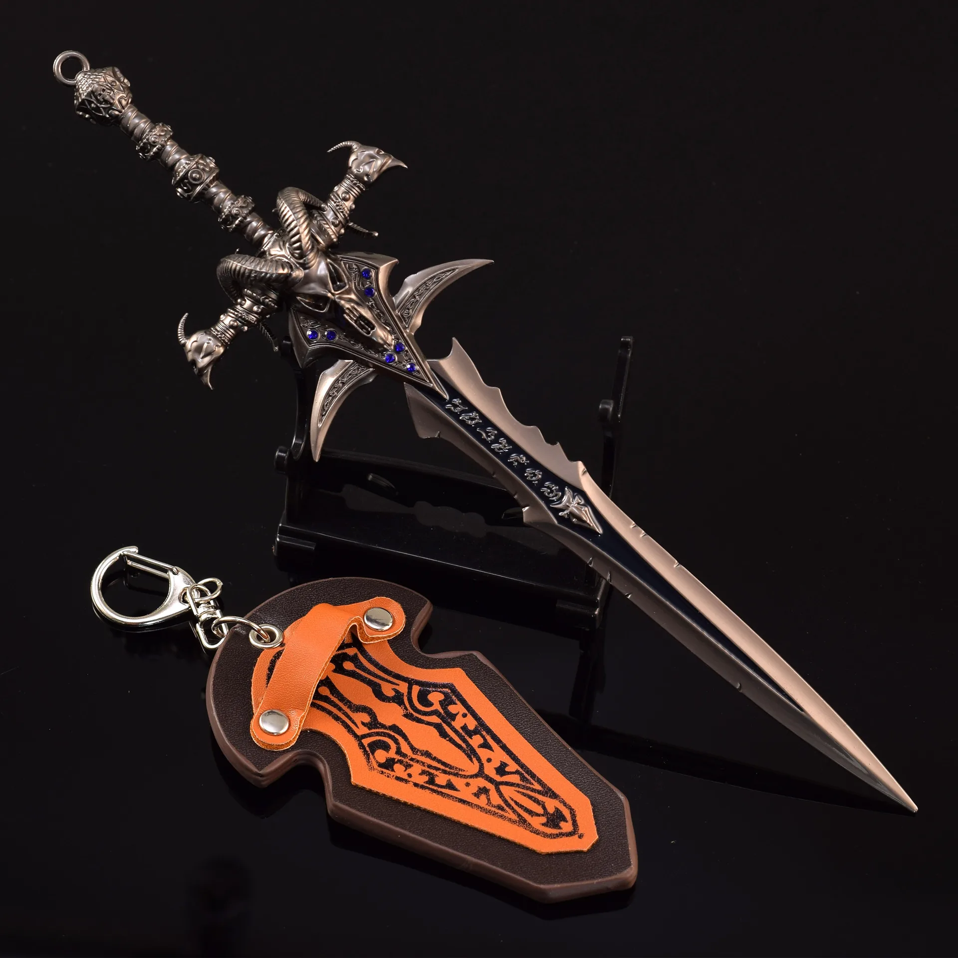 WotLK Frostmourne Diamond-Leather Edition - 22cm Full-Metal Lich King Relic Display with Icecrown Engraving