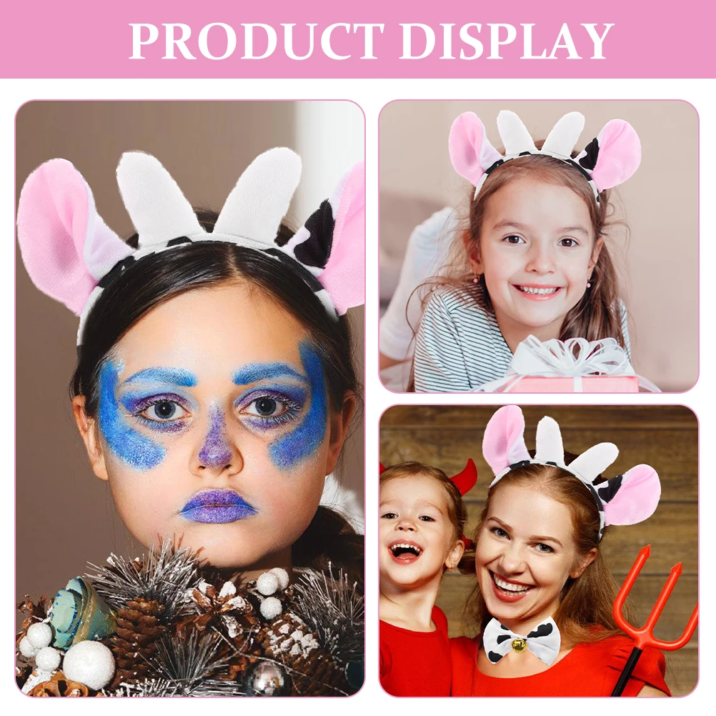 

Cow Headdress Set Costume Props Party Headband Cow Ears Tail Bow Tie Bell Gloves Hair Accessories Cosplay Stage Performance
