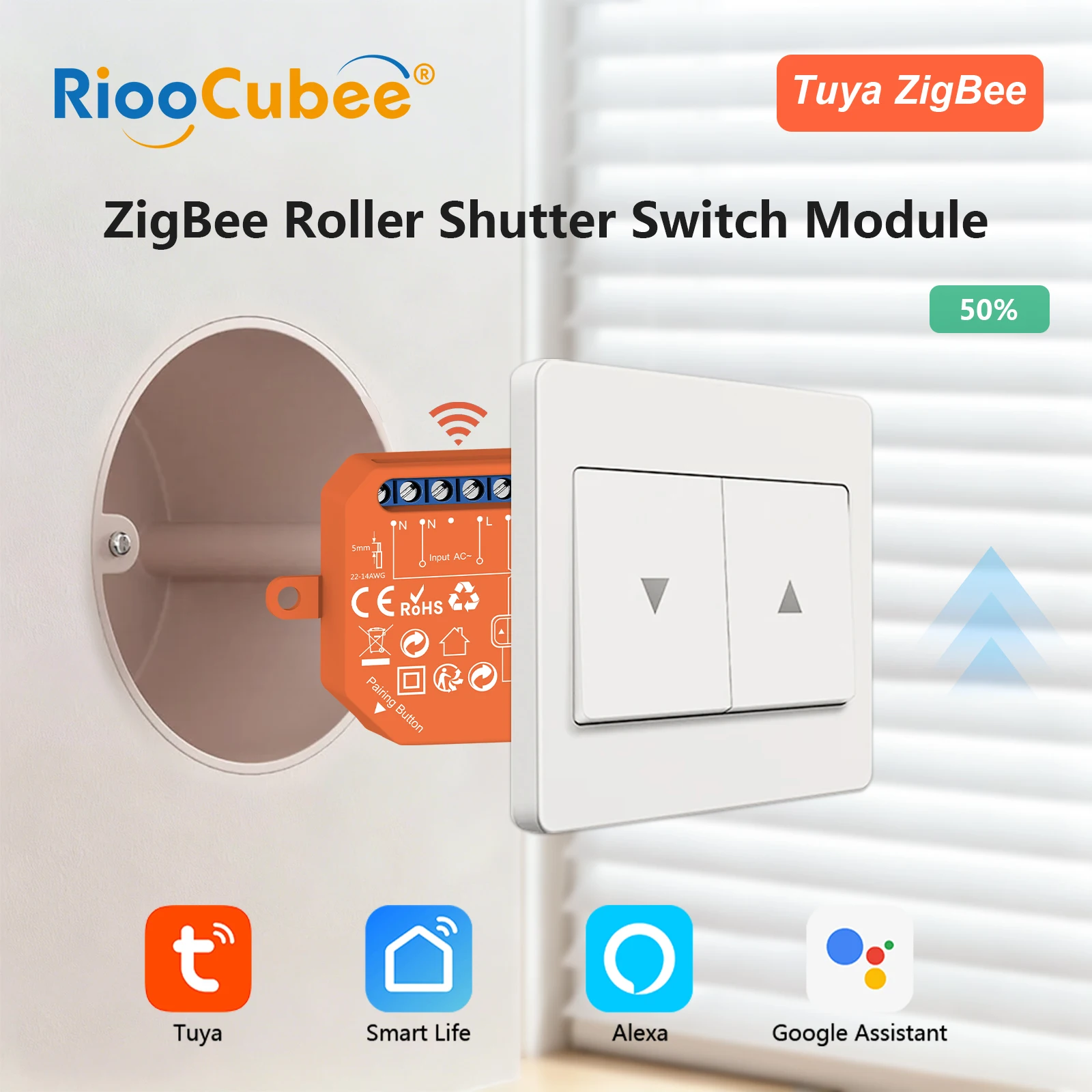

RiooCubee ZigBee Tuya Smart Life Blinds Roller Shutter Switch Relay Module Progress Bar Control Voice Operate Google Home Alexa