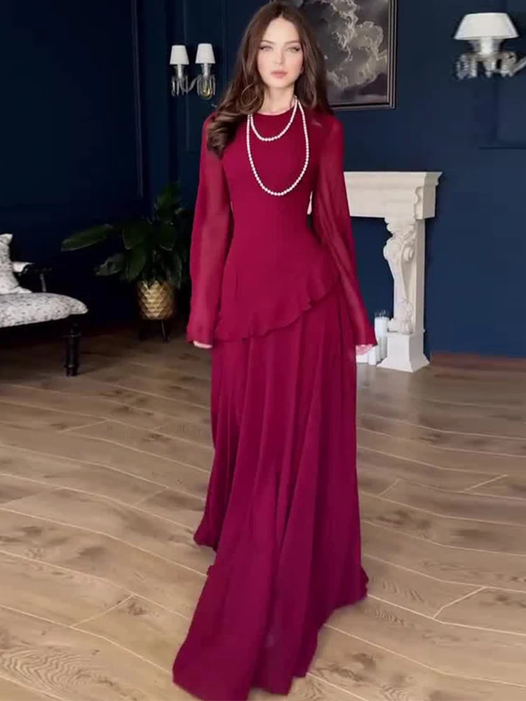 

Elegant and noble temperament long-sleeved long dress slim fit dress for women
