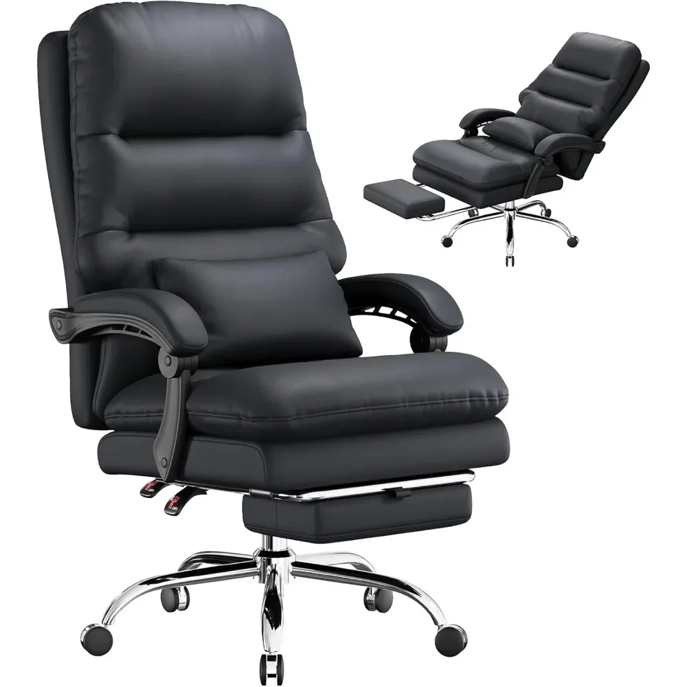 Office chair， Ergonomic tall office chair, made of PU leather, with foot pedals and lumbar pillows, Home Office chair .