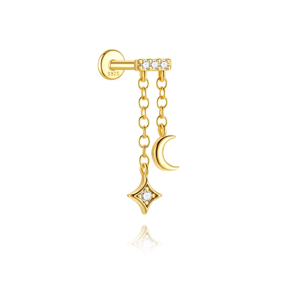 CANNER 1 ST 925 Sterling Zilveren Ketting Kwastje Geometrische CZ Platte Kop Piercing Oor Bot Nagel Voor Vrouwen Ins Ster Maan Stud oorbel