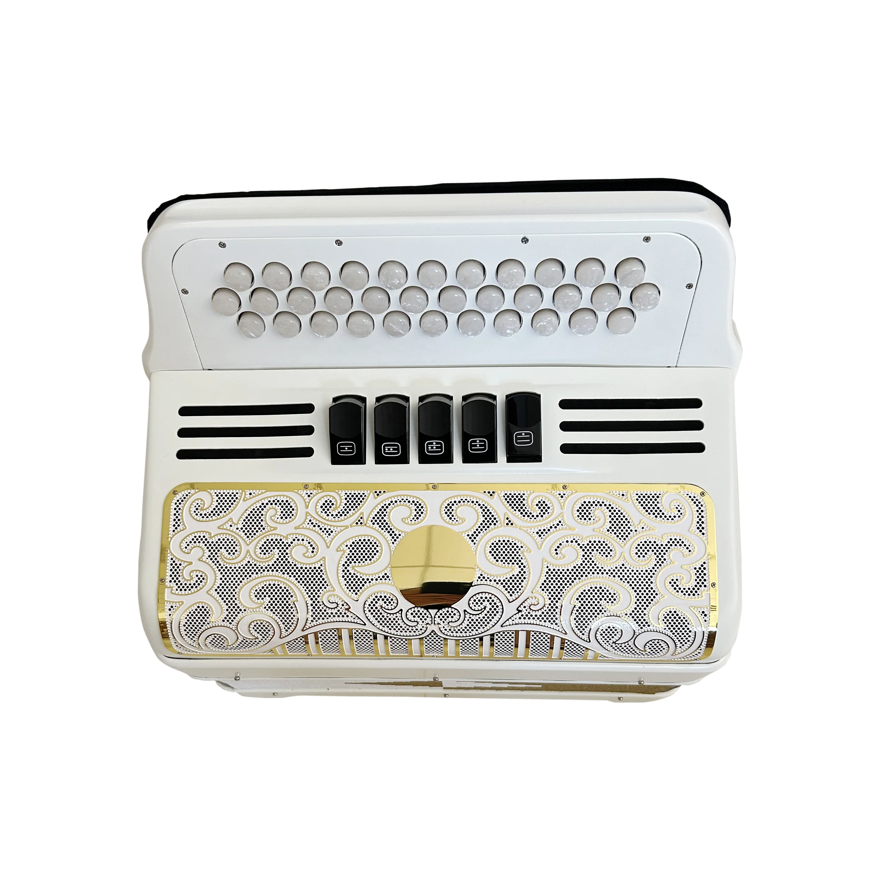 Professional Accordion Instrument 34 Buttons 12 Bass 5 Registers Matt White Body White Gold Grill White Buttons JB3412D