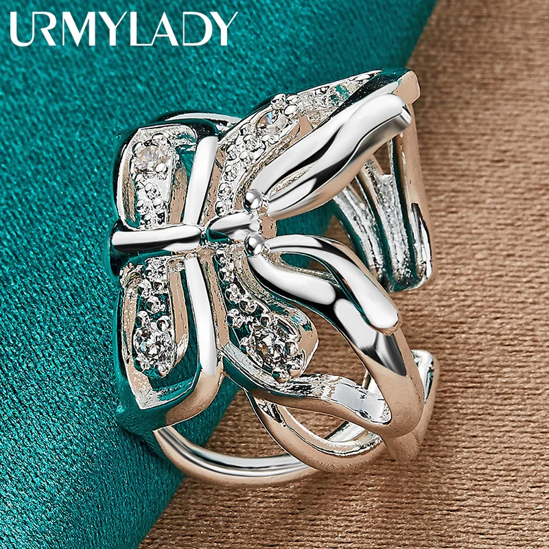 

URMYLADY 925 Sterling Silver Butterfly Zircon Open Ring For Women Wedding Charm Fashion Jewelry