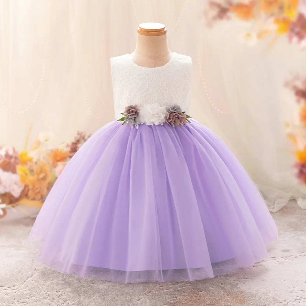 

3-8 Years 3D Flower Little Girls Lace Appliqued Birthday Party Graduation Ceremony Formal Easter Dress