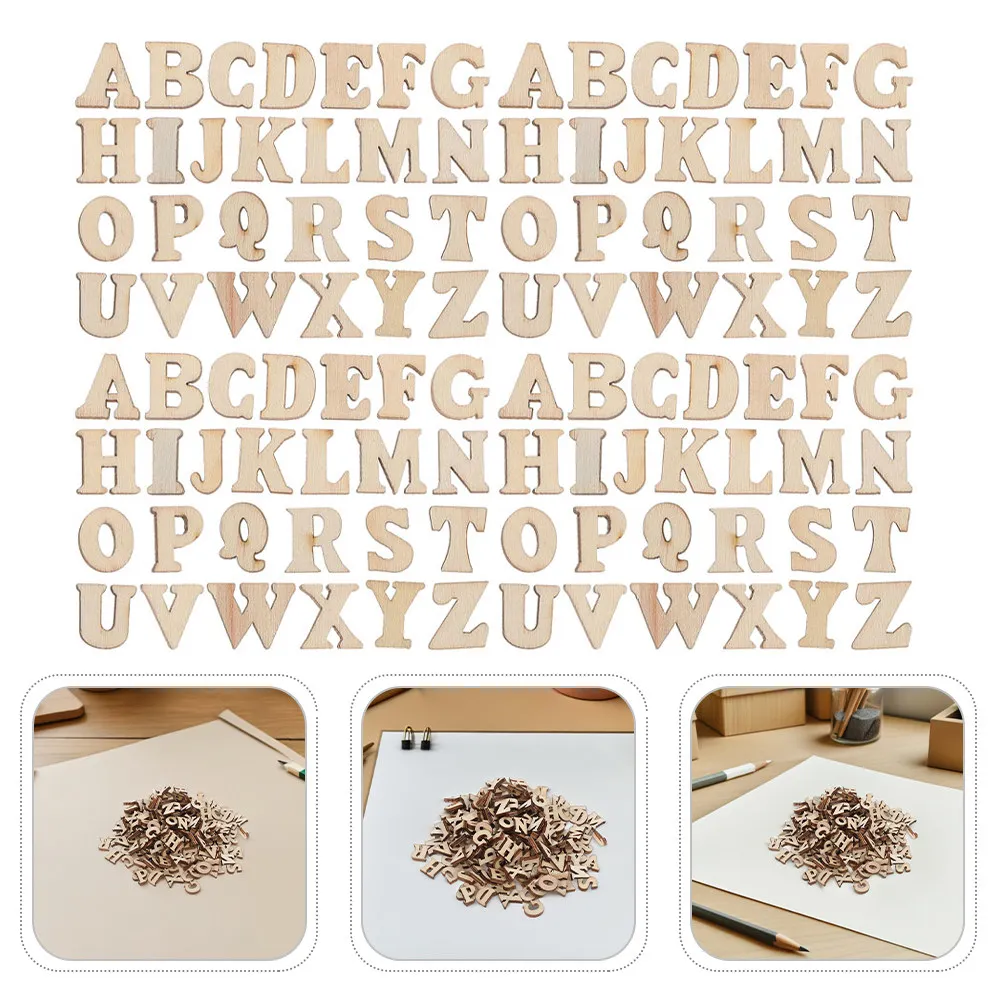 416 Stück Natürliche Holz-Buchstaben-Ausschnitte 0,59 Zoll DIY Alphabet-Ornamente für Wanddekoration Handwerk Geschenke im Vintage-Stil