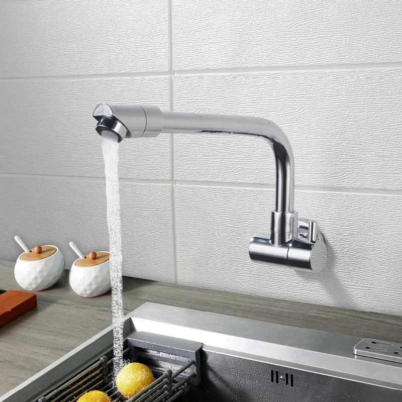 

Kitchen Faucet Single Handle Single Cold Wall mounted G1/2in Kitchen Faucet 360° rotate Faucet Chrome