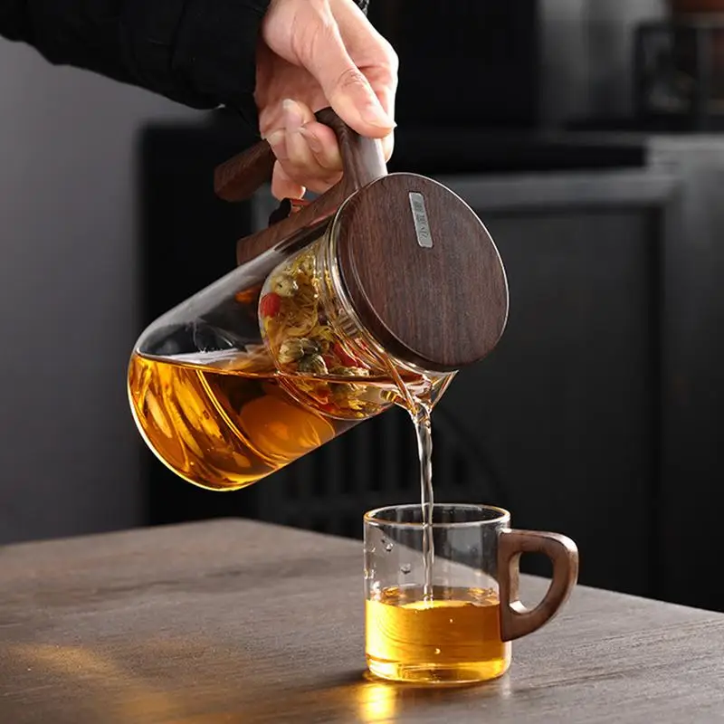 Glass Tea Kettle With Infuser Magnetic Suction Tea Making Artifact With Wooden Handle tea separation filtering glass teapot