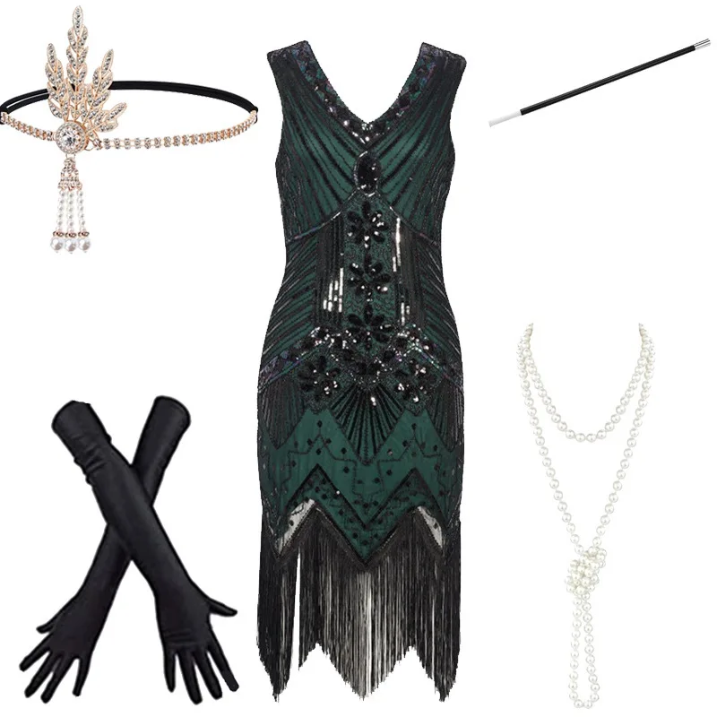 loween New Vintage Evening Dr Gatsby Dr Tassel Skirt Stage Performance Costume Sparkling Chiffon Women's Dr