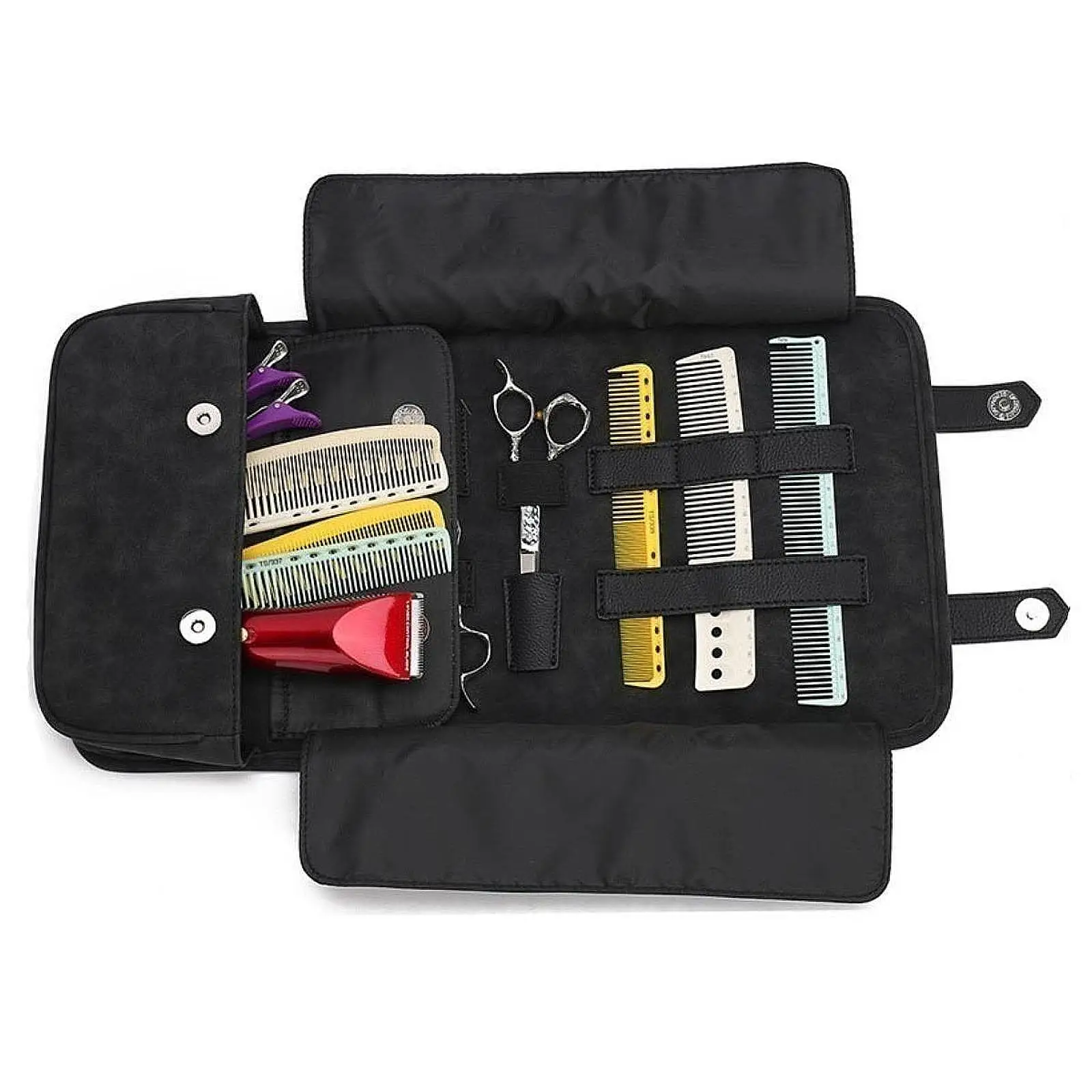 PU Leather Barber Scissors Case, Multi-Pocket Hairdresser Tool Organizer for Clippers, Salon Travel Storage Case with Zipper