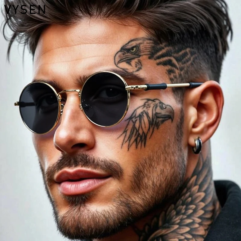 

Retro Round Steampunk Sunglasses Men 2025 Luxury Brand Vintage Punk Metal Frame Driving Sun Glasses Outdoor Eyewear Shades UV400