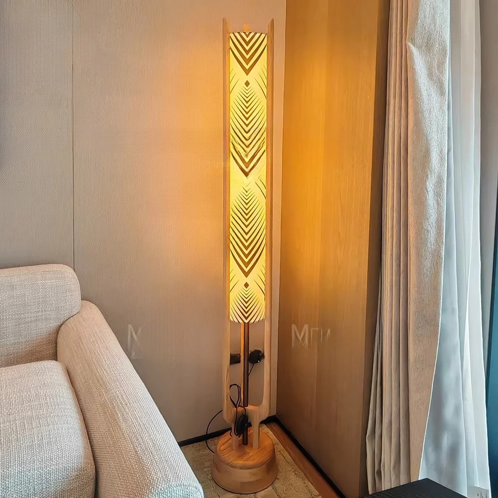 

Postmodern wooden and stainless steel floor lamps for family hotel villas - for living room, bedroom or corner decoration