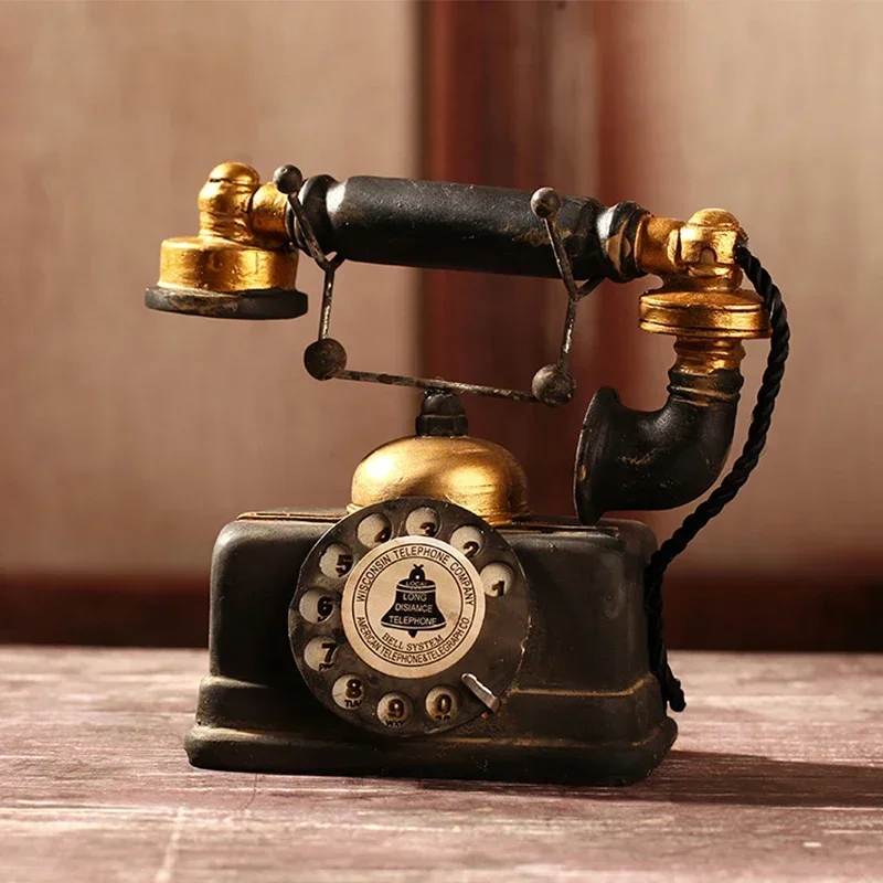 

European Retro Resin Vintage Telephone Set Living Room Cafe Home Decoration Crafts Creative For Office Display Crafts