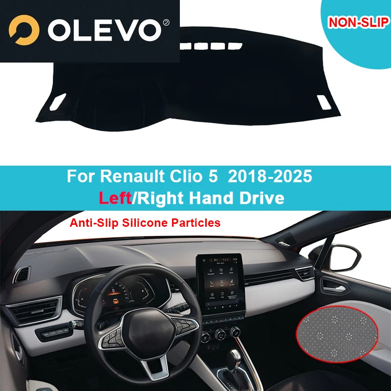 جديد غطاء لوحة سيارة DashMat لرينو كليو 5 2018-2021 2022 2023 2024 2025 الفانيلا الجلد المدبوغ البوليستر السجاد كيب حامي S #2