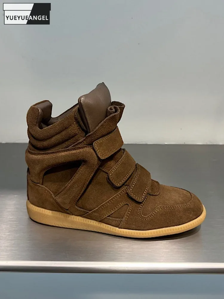 

Casual Women Designer Hook Loop Solid Color Cow Suede Leather Round Toe Boots Flat With Shoes Fashion Ladies Versatile Footwear