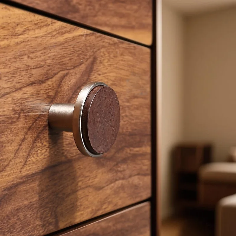 light luxury cabinets, drawer door handles, new Chinese solid wood handles, medieval high-end walnut single-hole handles