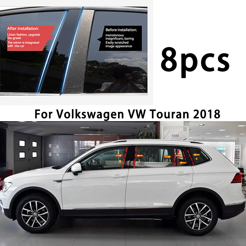 

For Volkswagen VW Touran 2018 Car B C Pillar Middle Central Column PC Window Trim Decoration Protection Stickers 8 PCS