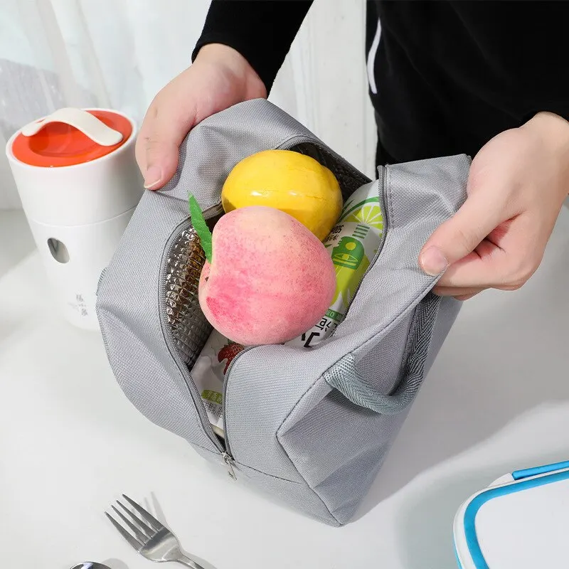 Children\'s Lunch Bags Solid Color Thermal Insulation Large Capacity Outdoor Portable Picnic Food Storage Bag Kids Lunch Box Bag