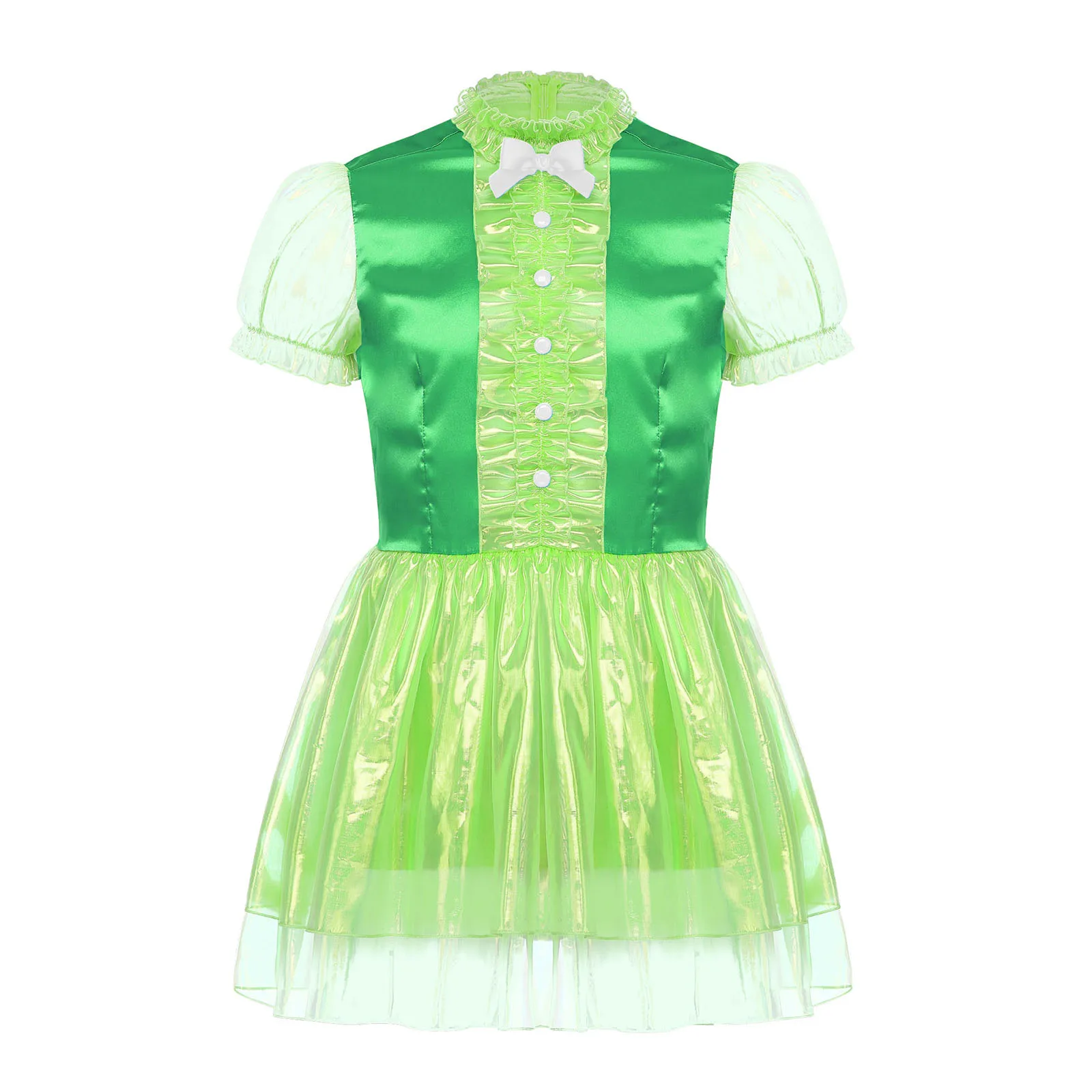 Mens Sissy Crossdress Fairy Tale Anime Cosplay Costume Sissy Maid Servant Ruffled Dress Puff Sleeve Bow Sparkly Puffy Dress - Image 3