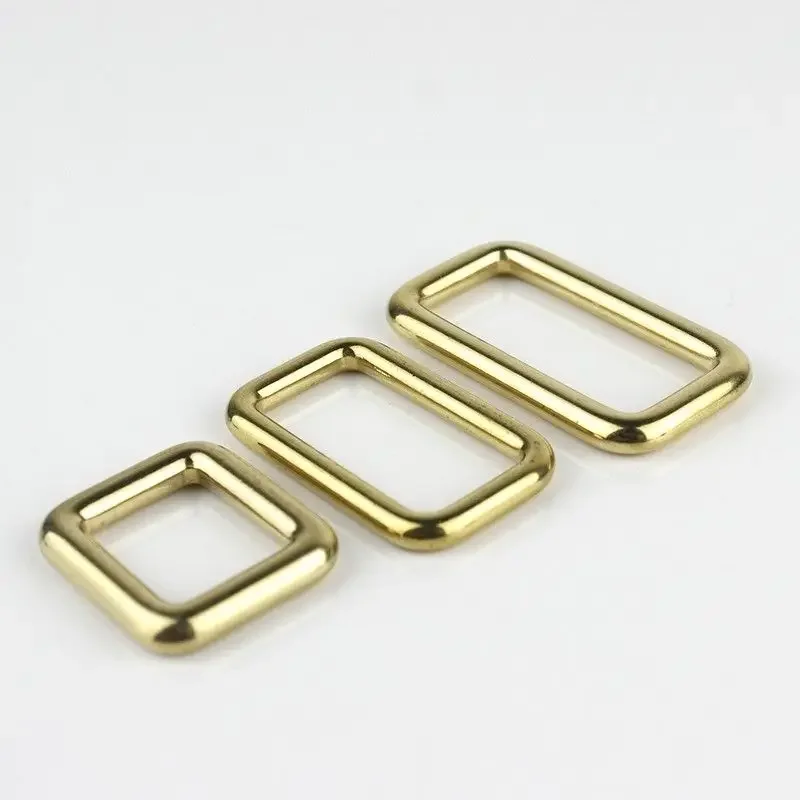 Solid Brass Square Ring Adjuster Buckles Cast Seamless Rectangle Loop Leather Craft Bag Strap Belt Luggage Purse DIY Accessories