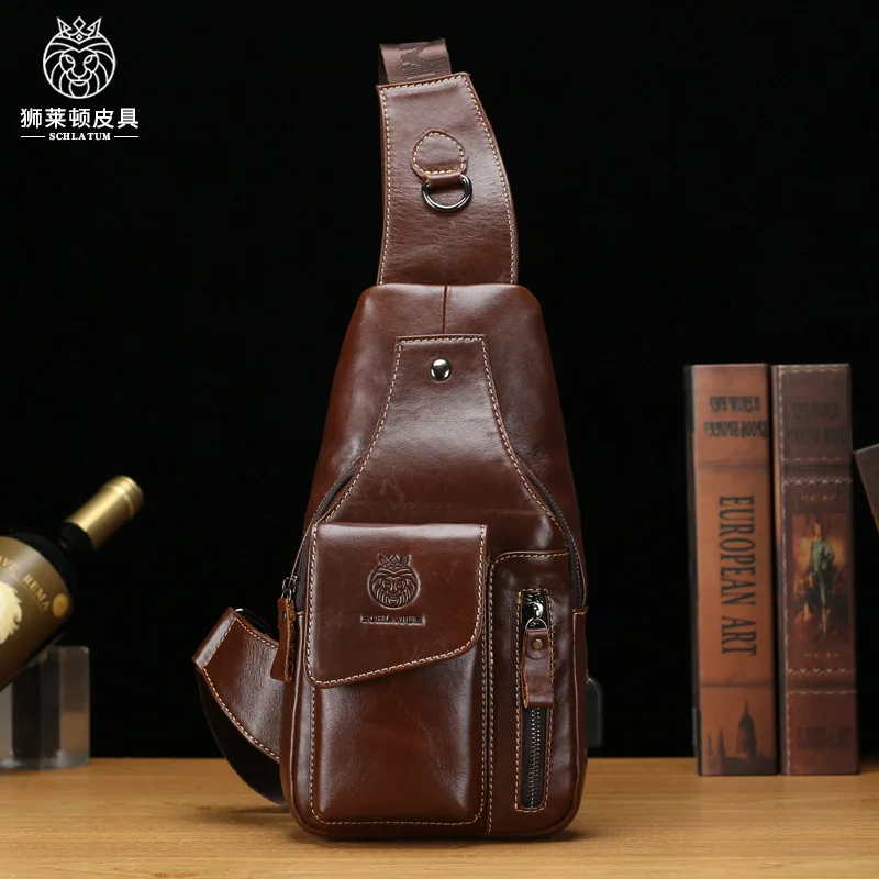 Brand Designer Genuine Leather Chest Bag Men Fashion Casual Straddle Bag Business Large Capacity Multifunctional Shoulder Bags