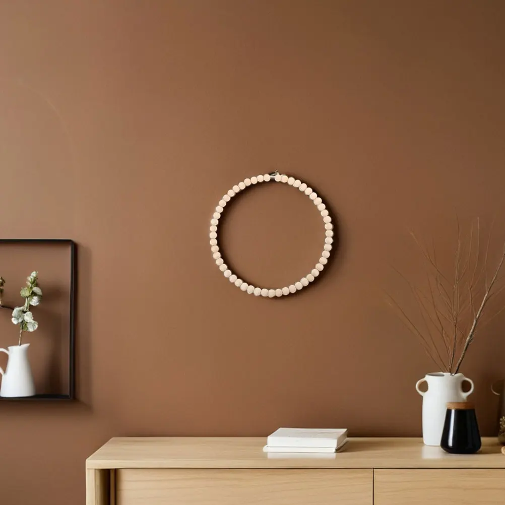 

Wooden Bead Garland Floral Hoop Wreath Arrangement Base Minimalist Boho Handmade Decorative Natural Circle Rustic Elegant Wood