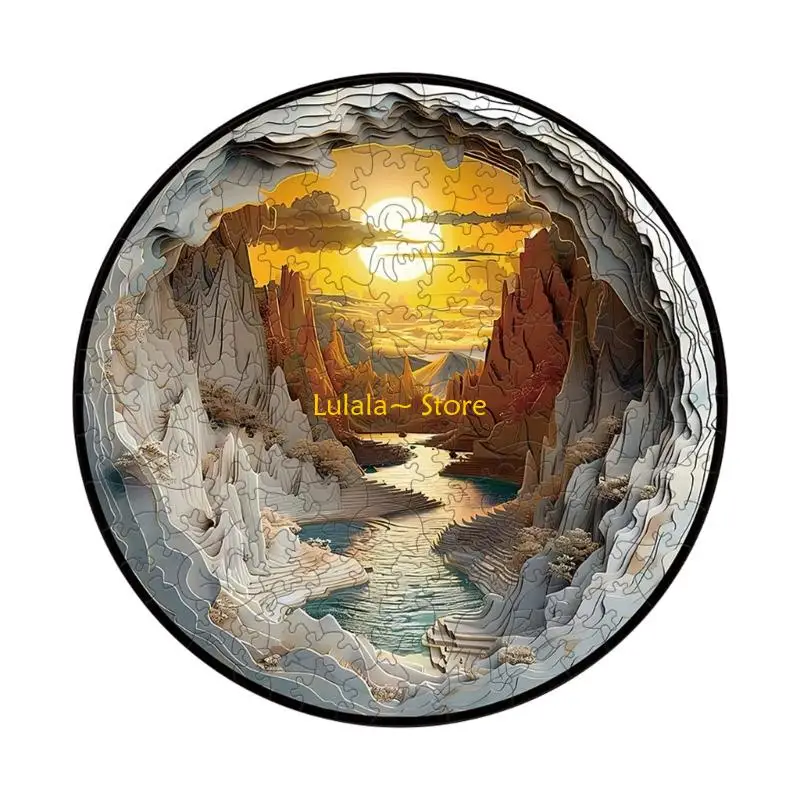 Y4QA Creative Wooden Cave Puzzle For Adults Challenging Teaser And Home Decor