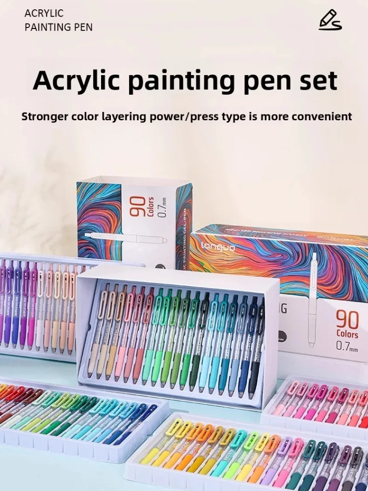 

LANGUO 90/6 Colors Press Acrylic Gel Pen Large Capacity 1.0mm Writing Pen Painting Drawing Office School Supplies Stationery