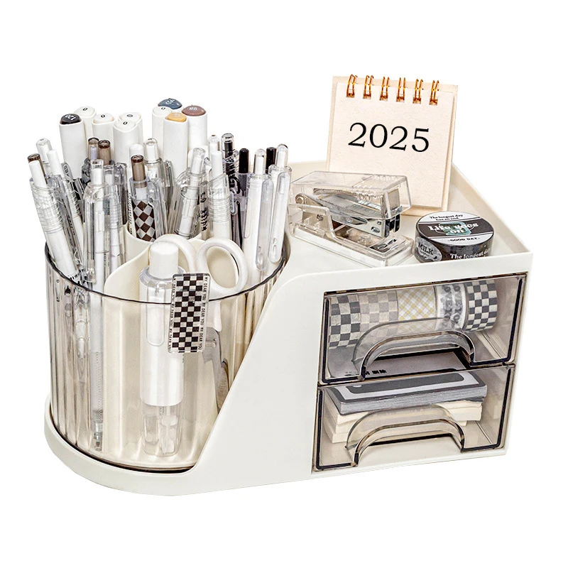 360 ° منظم القلم المكتبي الدوار مع الأدراج وحامل القلم #2
