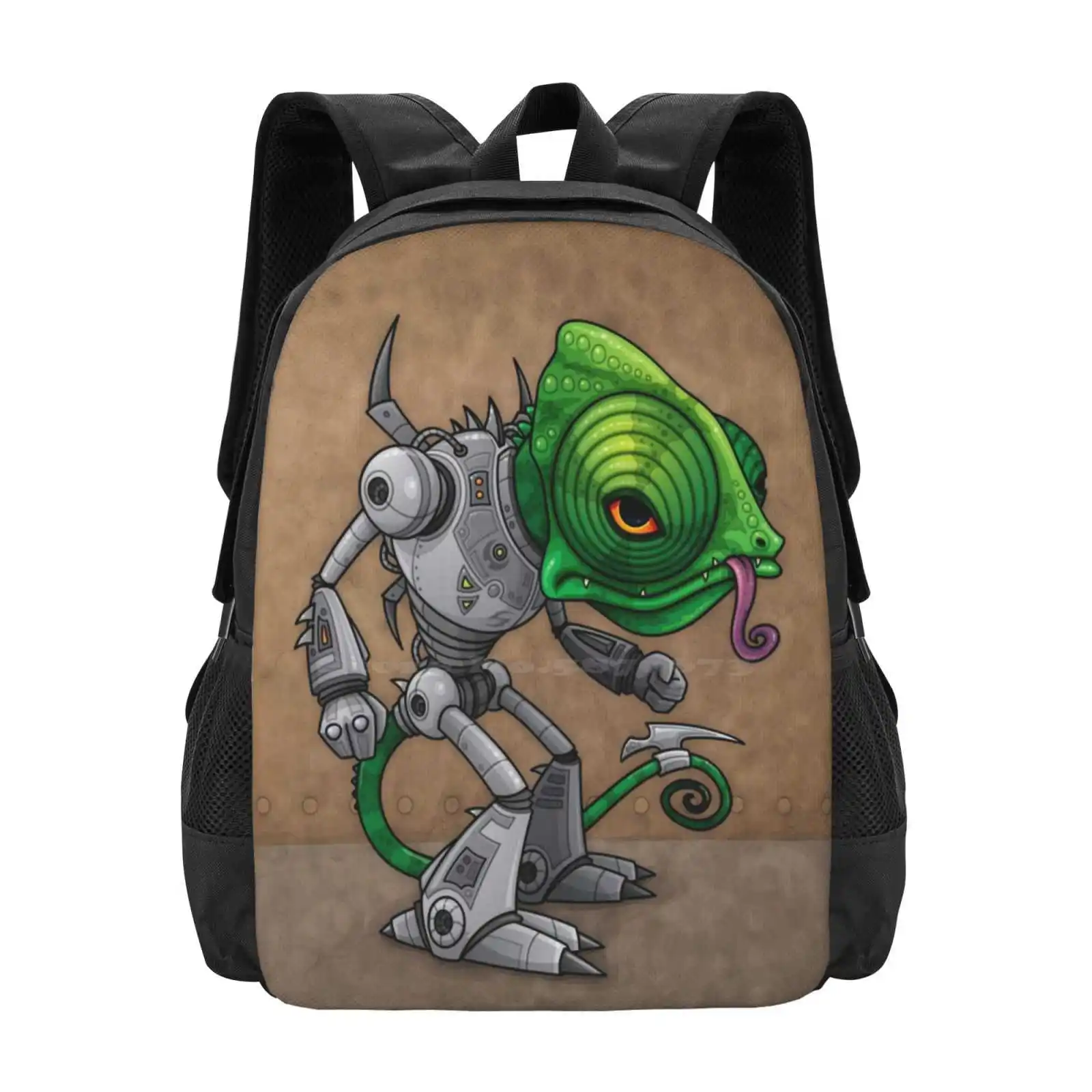 Chameleozoid Bag Backpack For Men Women Girls Teenage Lizard Metal Robot Animal Cartoon Reptile Chameleon Droid Armor Warrior