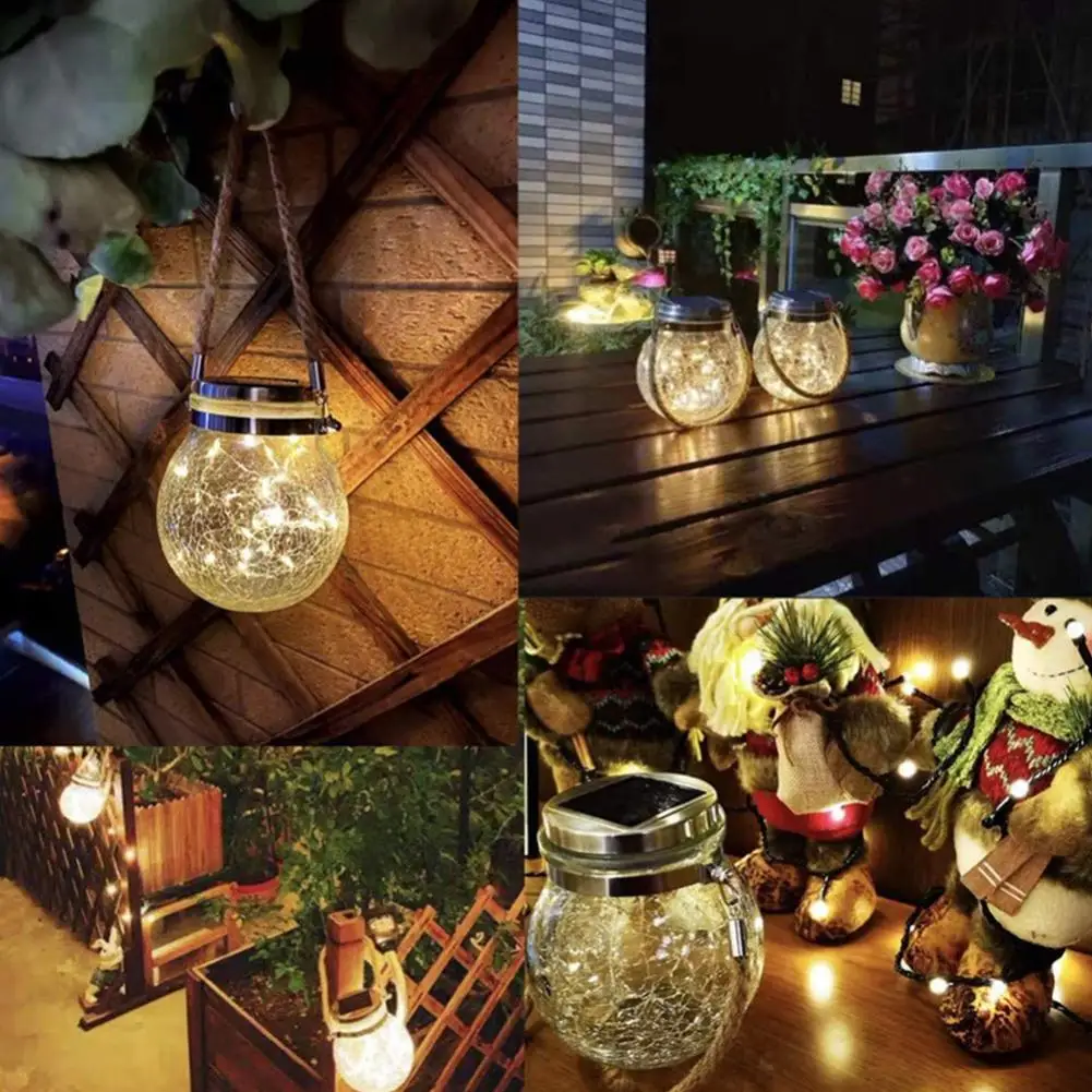 Solar Light Outdoor Waterproof Solar Crack Light Mason Jar Lights Hanging Solar Glass Lamp for Garden Lawn Courtyard Decoration