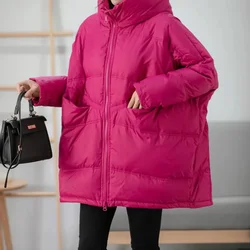 White Duck Down Loose Jacket with Hood Female Thick Warm Outwear Casual Over Size Patchwork Coats 2024 New Winter Women