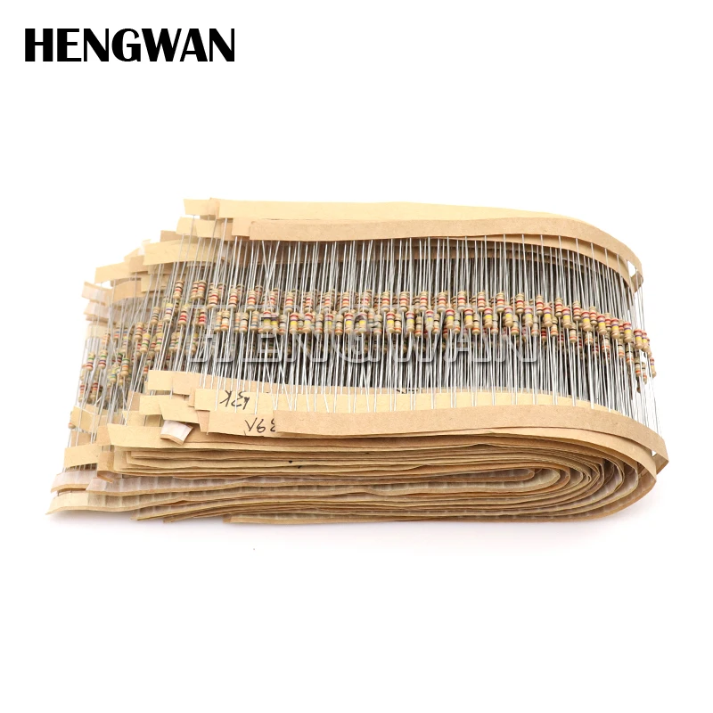 2500pcs 1/4W Carbon Film Resistor Kit 50 Values 1 ohm - 10M 0.25W 5% Resistance Assortment Set Sample Pack