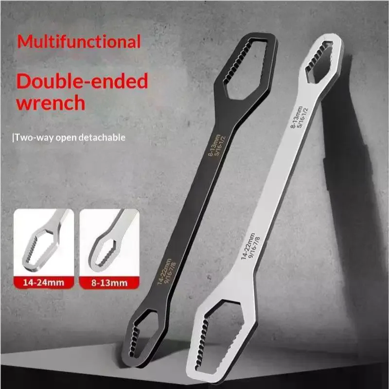 1pc Universal Double Ended Wrench Self Tightening 3-17mm 8-24mm Screw Nuts Repair Double Headed Ratchet Adjustable Spanner