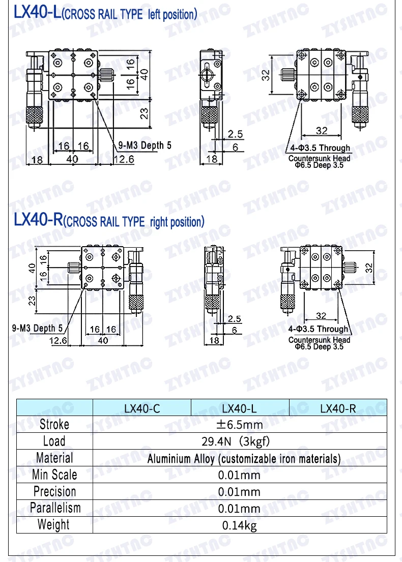 X-Achse XY-Achse LGX40/60 LGY40*40 60*60 Drehknopf-Mikrometer Schiebetisch mit Führungsschiene, manuelle Verschiebung, Plattform, Schiebetisch – Detail 6