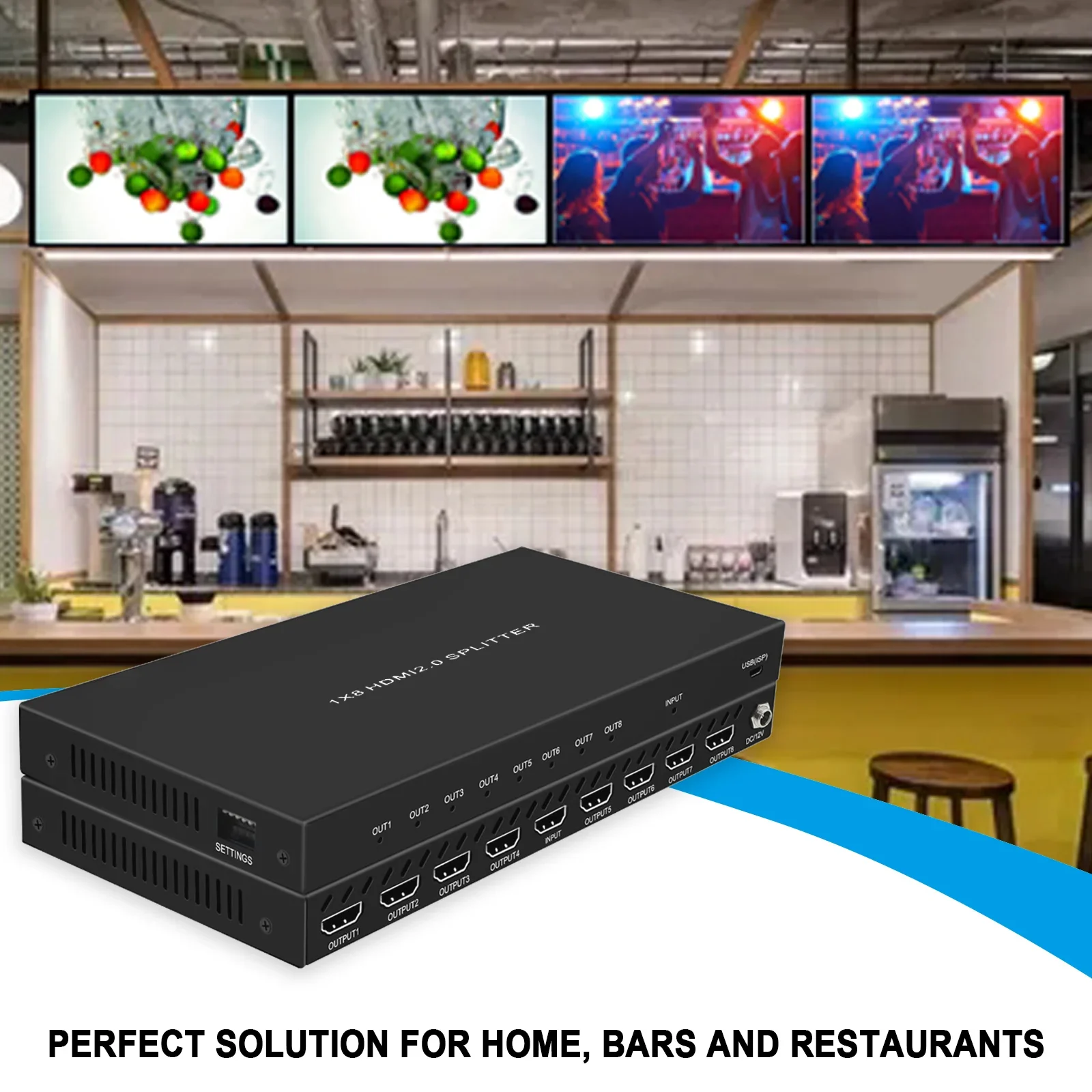 HDMI Splitter 1x8  4K@60 4:4:4 8bit hdmi splitter 1 in 8 out HDR support scaler output 4k and 1080P hdmi splitter 8 port