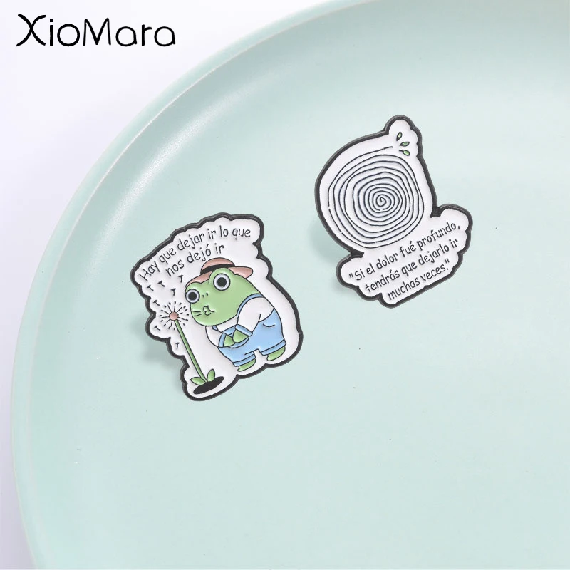 Épinglette en émail Grenouille de guérison de dessin animé, Badge avec citation d'encouragement en psychothérapie espagnole, Accessoire de mode, Cadeau idéal pour les amis