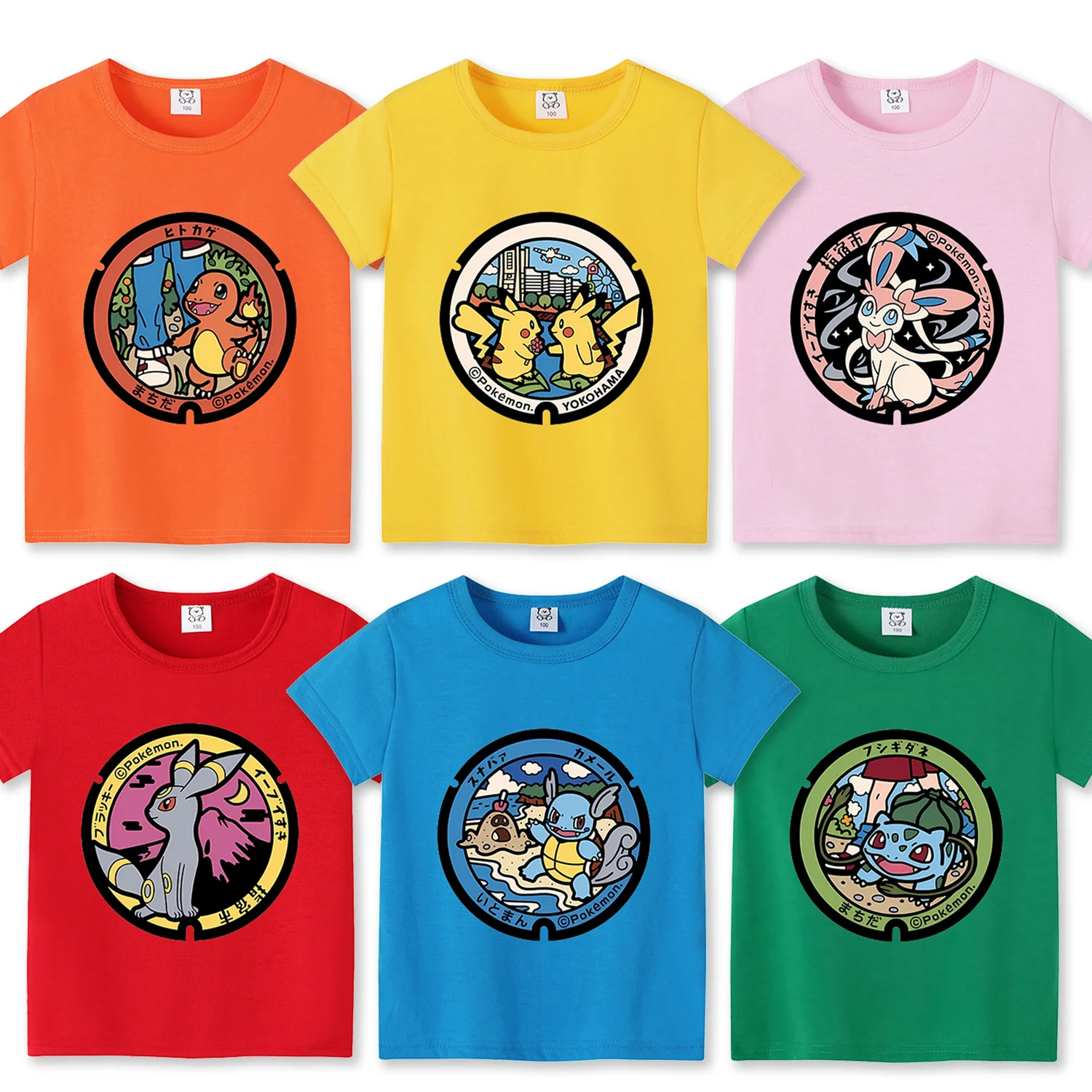 Anime Pokemons T-shirt Girls Boys Clothing Cute Round Printed Tops Clothes Short Sleeved Cotton T Shirt Summer Birthday Gifts