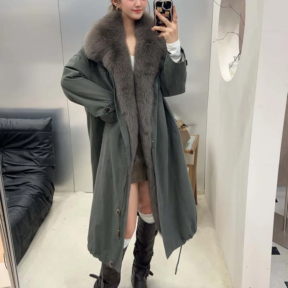 2025년 신상 가을 겨울 여성용 리얼 폭스 퍼 칼라 특별 구스다운 재킷 여성 럭셔리 코트 긴 소매 파카 재킷