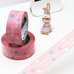 1 Roll of 4.5Cm*100M Pink Flower Thanksk You Tape, Thank You Gratitude Cartoon Sealing Tape, Self-Adhesive Gift Bag Carton Packaging Tape