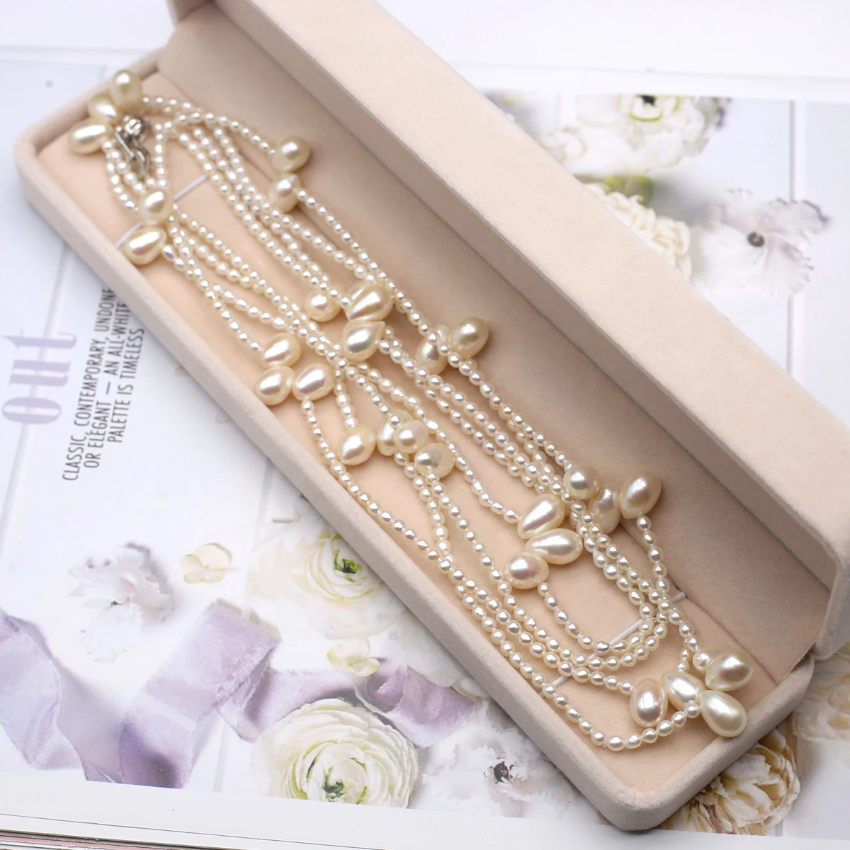 Pearl Long Necklace Natural Freshwater White Pearl Long Sweater Chain Engagement Dress Necklace Women Long Necklace