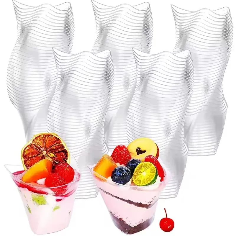 50PCS Disposable Plastic Twist Cup Twist Triangle Transparent Plastic Mousse Dessert Cup Ice Cream Frozen Pudding Container