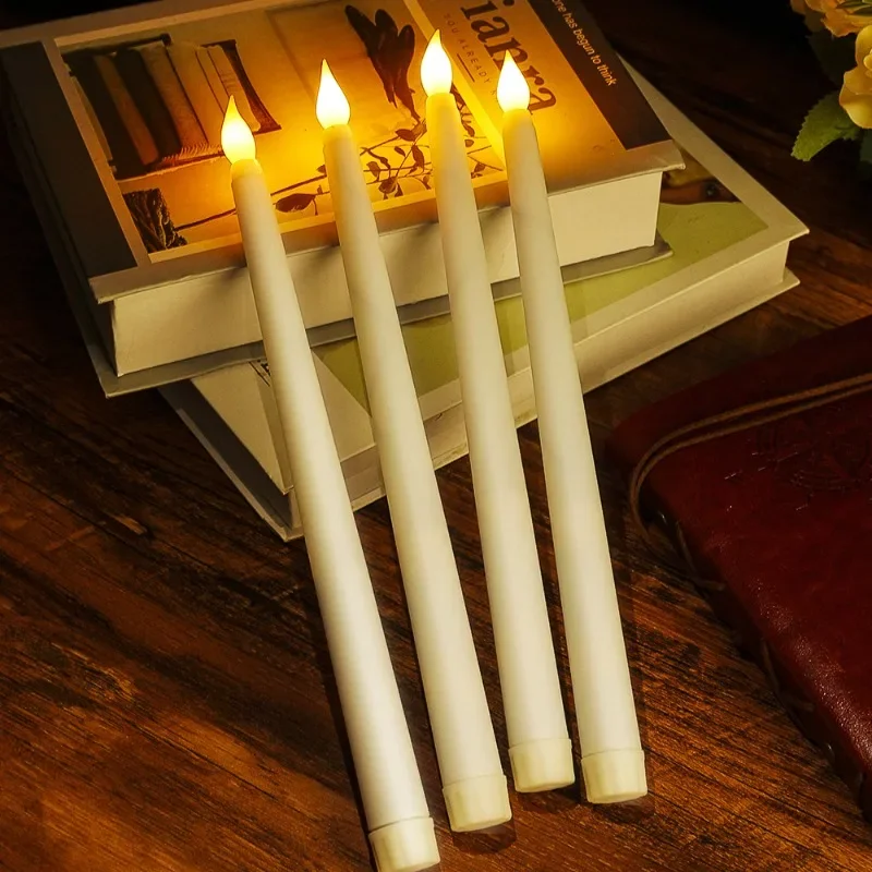 1/12PCS Long LED Candles Long Handled Battery Candle Flameless Pointed Candle Lamps Wedding Valentine's Day Table Decor Lights