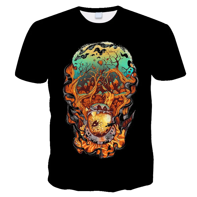 

2023 Novelty Men Creativity Graphic T Shirts Skull 3D Printed T-shirt Short Sleeve Casual Clothing Tee Horror Y2K Streetwear