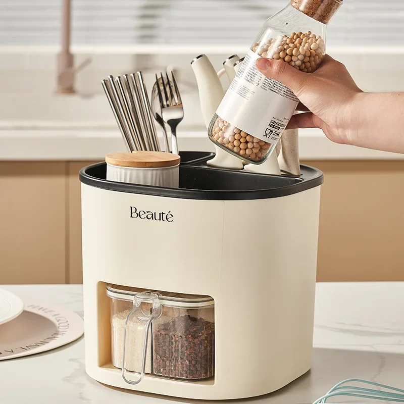 

New Multifunctional Kitchen Storage Rack Chopsticks Tube Seasoning Box Seasoning Can Kitchen Large Capacity Rotary Knife Holder