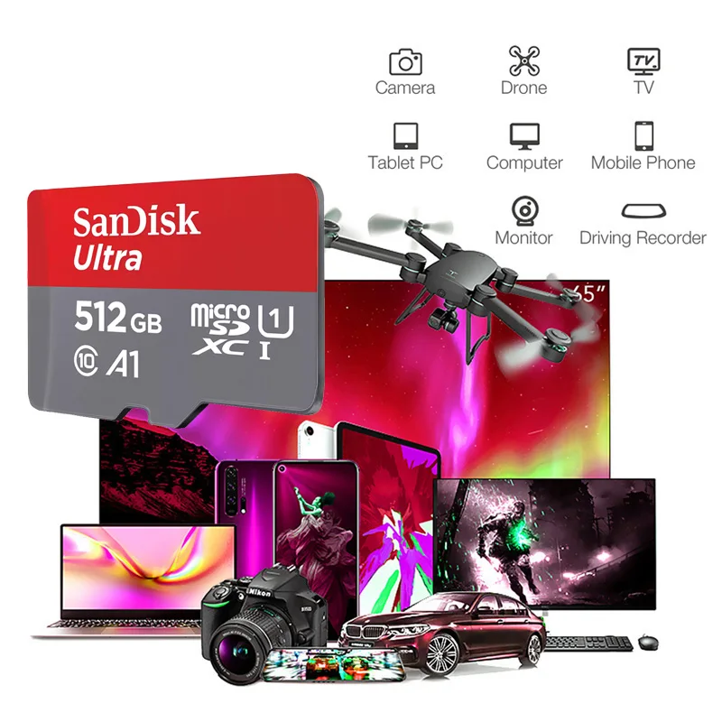 SanDisk 마이크로 SD 메모리 카드 클래스 10, 울트라 A1 SDHC/SDXC UHS-I, 120 MB/s-150 MB/s TF 카드, 64GB, 32GB, 128GB, 512GB, 256GB