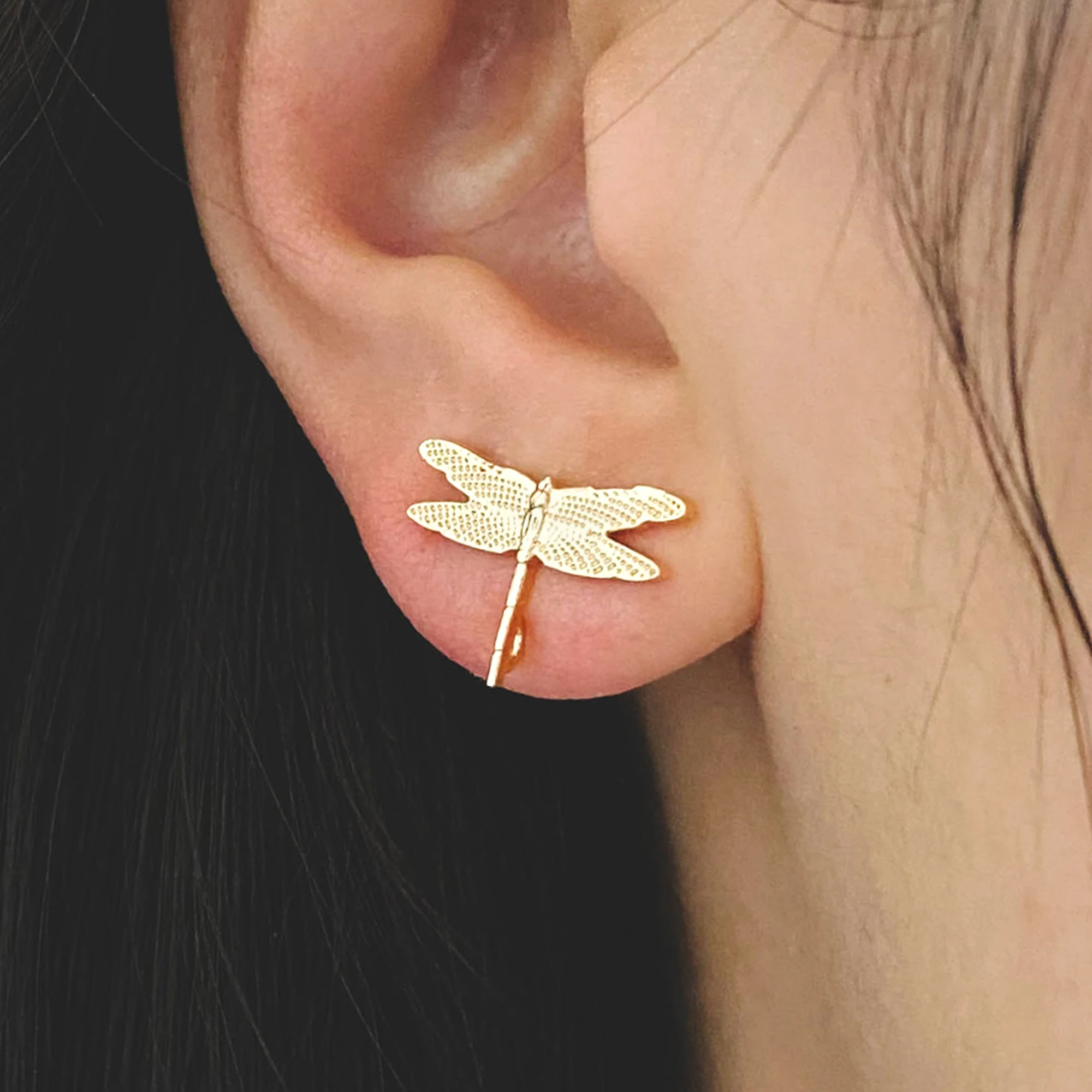 

10pcs/Lot Dragonfly Stud Earrings with Loop 16x11mm, 18K Gold Plated Brass Ear Posts Wholesale (#GB-415)