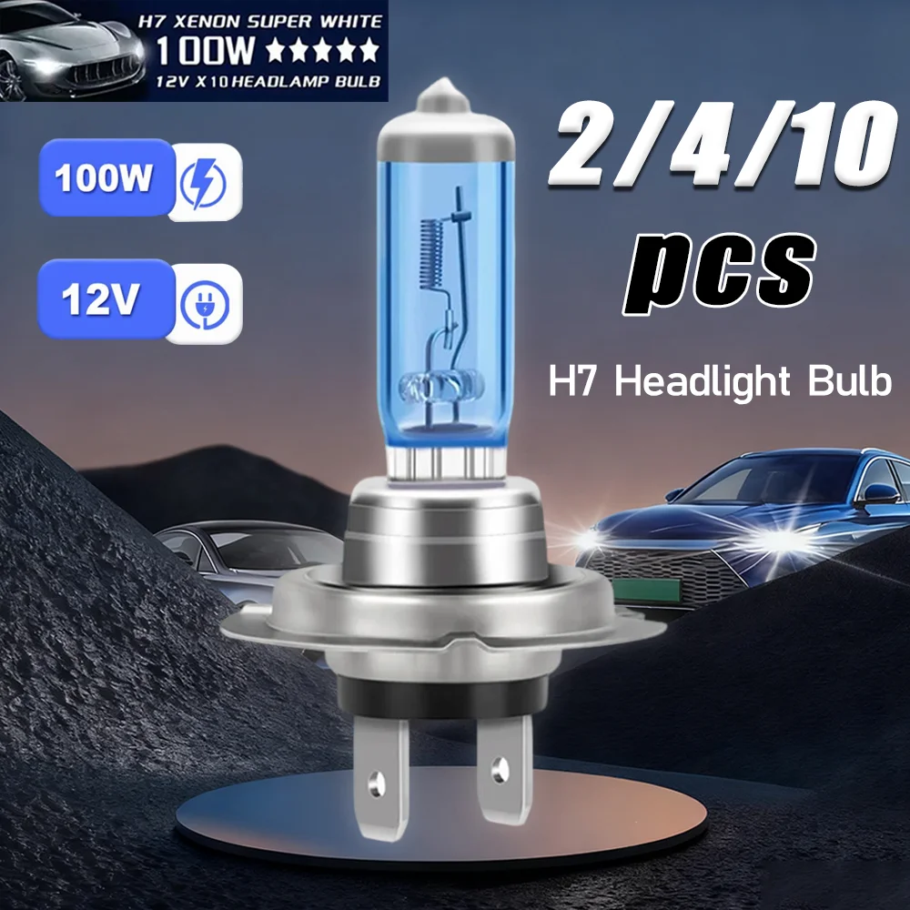 

2/4/10pcs 12V 100W Car Headlight H7 Halogen Bulbs Super H7 LED Bulb White High Brightness Light Auto Running Lamps Car Light