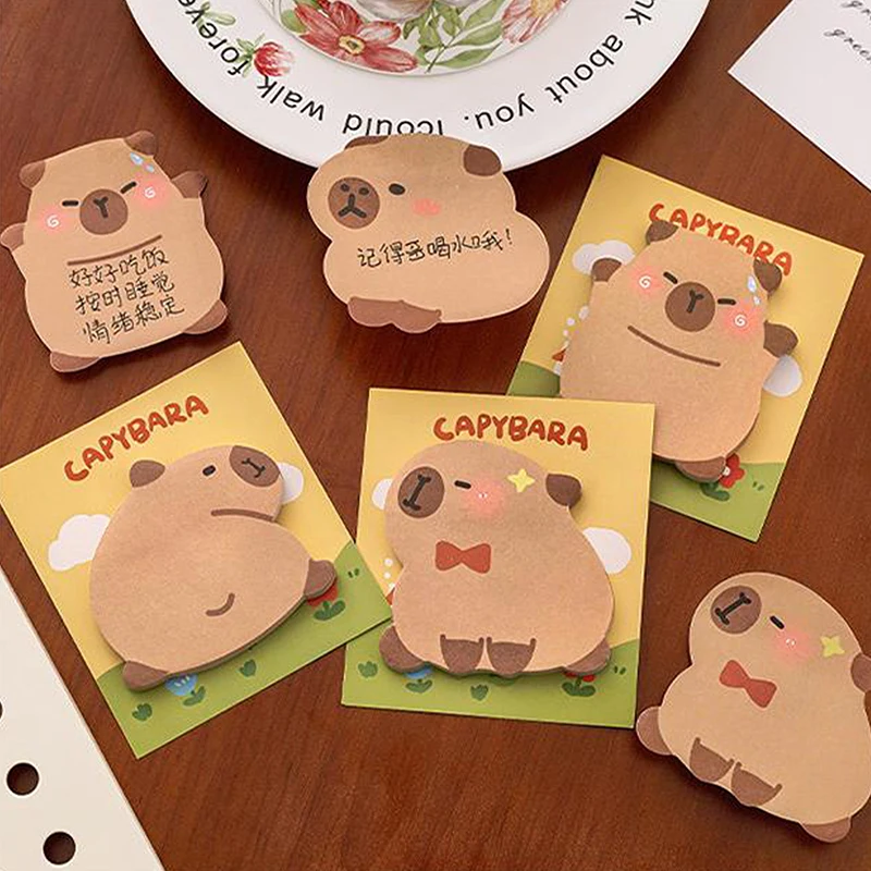 30 Stuks Cartoon Kawaii Capibara Speciale Vorm Plakbriefjes Draagbaar Duurzaam Berichtpapier Zelfklevend Creatief Cartoon Notitieblok