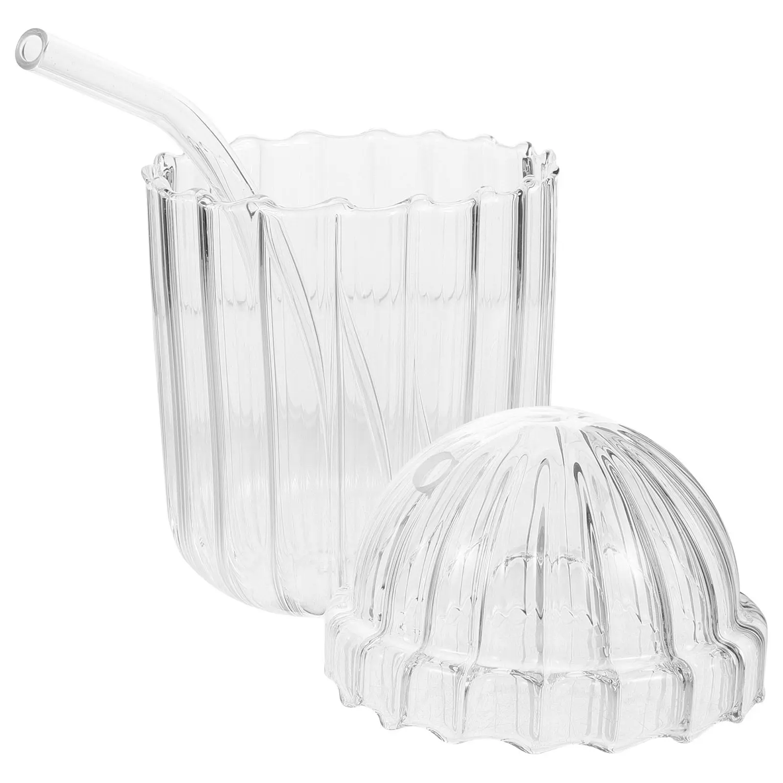 

Стакан из высококачественного боросиликатного стекла с крышкой и многоразовой силиконовой соломинкой, элегантный дизайн с вертикальными полосками, большая емкость для сока и молока